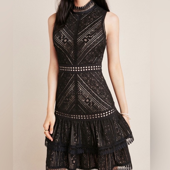 Anthropologie Dresses & Skirts - NWT Anthropologie Hailee C Bella Black Lace Knee Length Dress medium